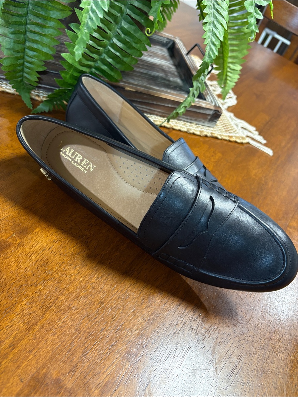 Lauren Ralph Lauren Black Leather Slip-On Penny Loafers